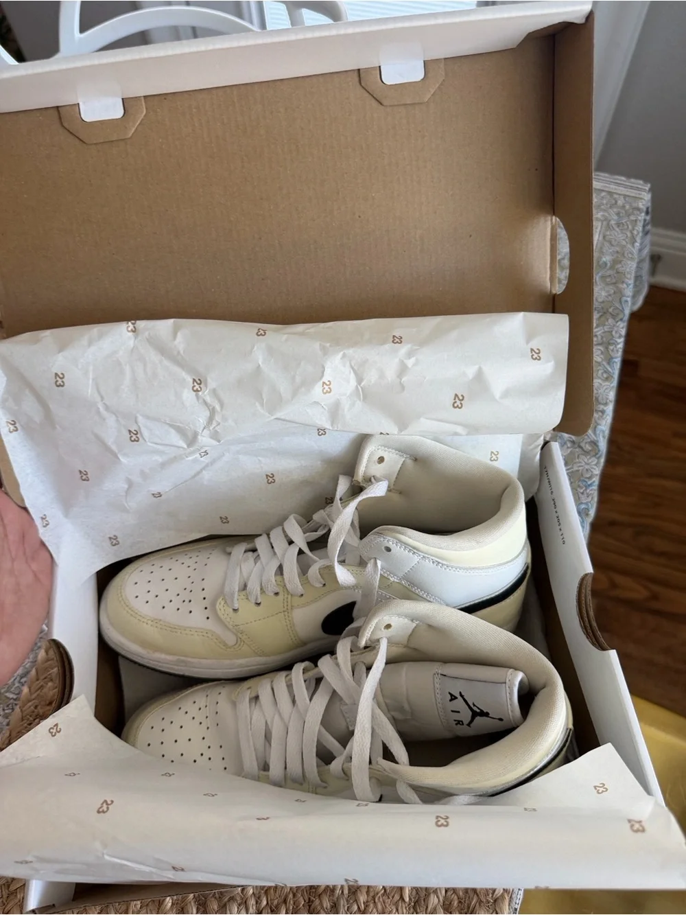 Jordan 1 Mid Coconut Milk with Black Swoosh